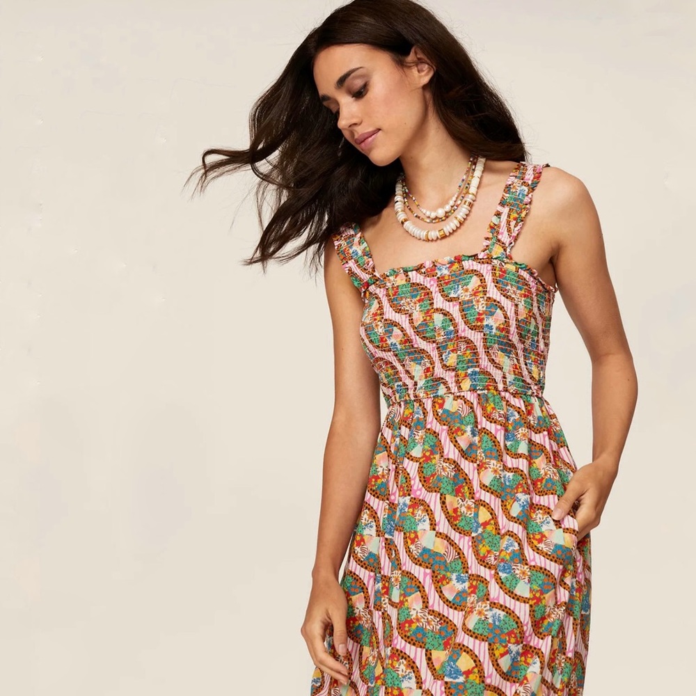 RHODE Maggie Smocked Midi Dress